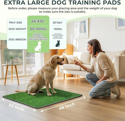BurgeonNest Dog Grass Pad with Tray 45"x32", Includes Reusable Artificial Turf for Dog Litter Box, Ultra-Absorbent Washable Pee Pad & EVA Material Tray for Balcony, Apartment & Indoor/Outdoor Use
