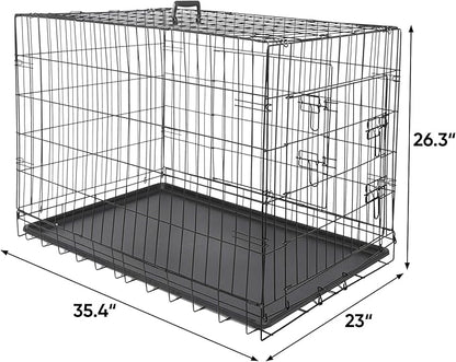 ZENY 30/36/42 Inch Dog Crate Double Door Folding Metal Dog or Pet Crate Kennel with Tray and Handle