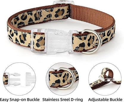 Mile High Life Leopard Dog Harness Collar Leash Set, Adjustable No Pull Dog Halter Harness for Small Breed Dogs, Easy Control for Training Walking (Brown, S Chest 11"-18", Neck 10"-14")