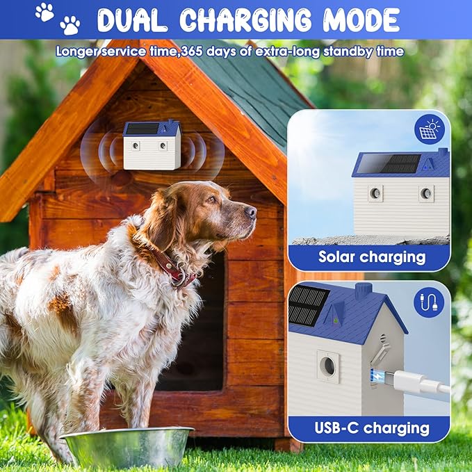Dog Bark Deterrent Devices: Ultrasonic Anti Barking Device for Dogs with 3 Training Modes 50 FT | Solar Dog Barking Deterrent Devices | Stop Barking Dog Device for Indoor (Blue)