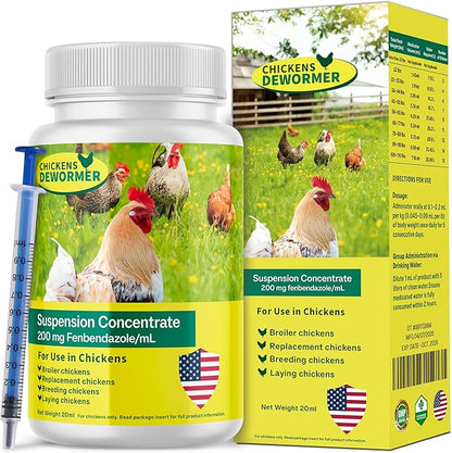 Dewormer for Chickens, Laying Hens, Poultry & More, Fenbendazole for All Wormers, Tapeworms, Roundworms & Hookworms, 20ml