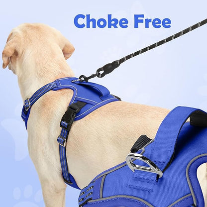 Funfox Dog Harness No Pull, Adjustable Pet Vest Harness, Super Soft Material with Vertical Handle Easy Control, Reflective Night Walking, 2 Leash Clips for XLarge Dogs, Blue, XL