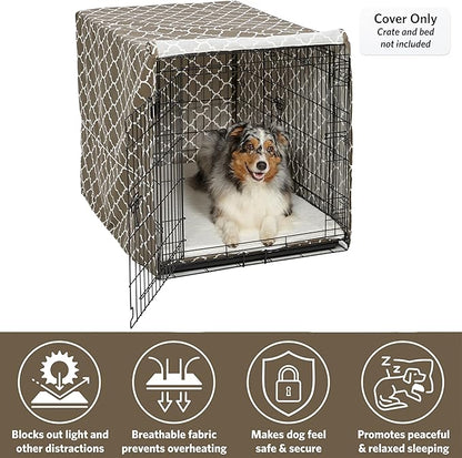MidWest Homes for Pets Large Dog Crate Cover with Teflon Fabric Protector, Poly-Cotton Privacy Kennel Cover Fits Most 42-inch Crates, Brown Designer Print, Washable, Reduces Barking, CVR42T-BR