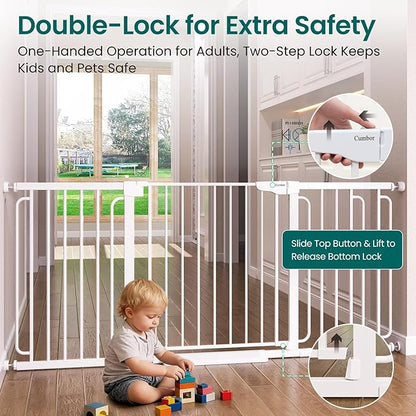 Cumbor Extra Wide Baby Gate, 36.6-69" Walk-Through Dog Gate for Stairs, Doorways & Hallways, 30.5“ Tall, Auto-Close & Dual-Swing Safety Child Gate Indoor, Easy Install Pressure-Mounted Pet Gate, White