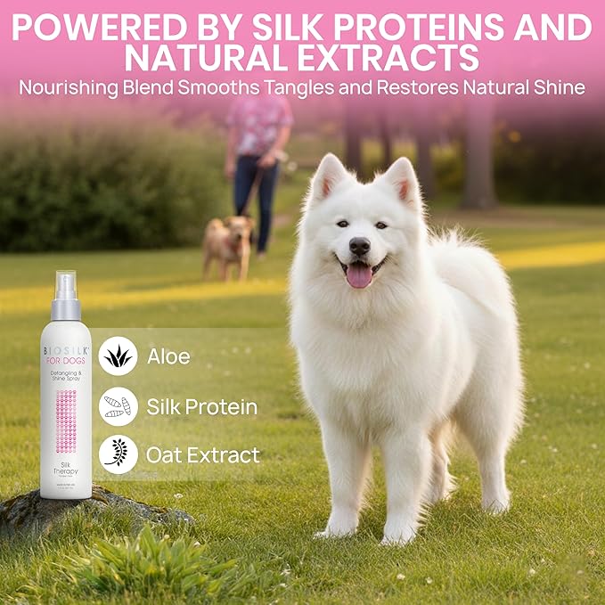BioSilk for Dogs Detangling Spray with Shine Support, Lightweight Leave in Grooming Mist That Helps Smooth Coats, Detangle, and Add Shine Without Buildup, 8 Fl Oz - 2 Pack