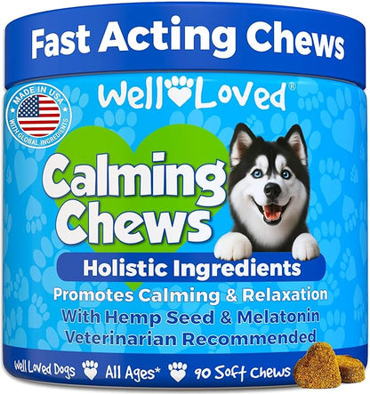 Well Loved Calming Chews for Dogs - Dog Calm Treats, Made in USA, Vet Developed, Behavior Support, Stress, Separation, Fireworks, Travel, Melatonin, Natural & Holistic, 90 Count