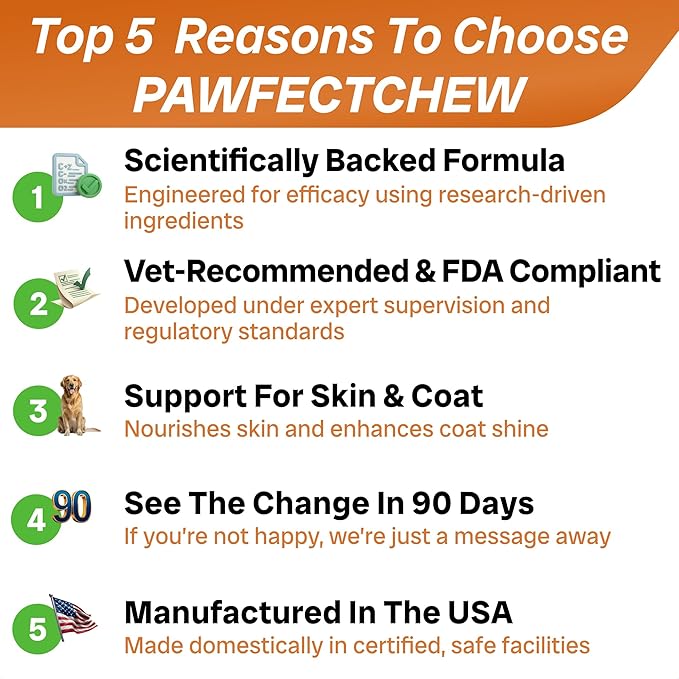 PawfectCHEW Fish Oil Omega 3 for Dogs - Allergy Relief - Joint Health - Itch Relief, Shedding - Skin and Coat Supplement - Alaskan Salmon Oil Chews - Omega 3 6 9 - EPA & DHA Fatty Acids