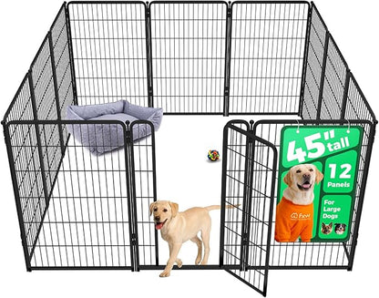 FXW Homeplus Unleashed Indoor Dog Playpen - Stress-Free and Safe Play, Heavy Duty 45 Inch 12 Panels Dog Pen for Large Dogs, Black│Patented