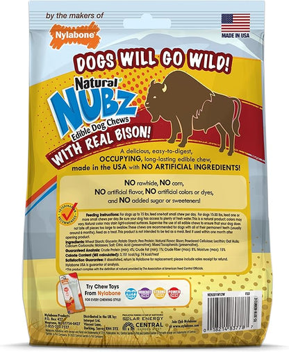 Nylabone Nubz Wild Natural Dog Chew Treats for Small Dogs, Long Lasting Dog Chew Bones Made in USA, Bison Flavor, for Dogs Up to 25 lbs. (12 Count)