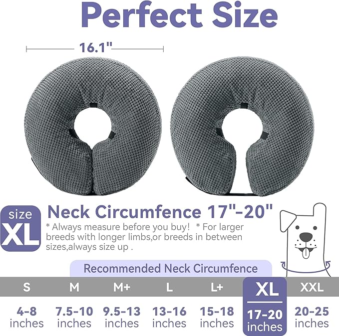 Loflaze Soft Inflatable Dog Cone Collar Alternative After Surgery - Dog Neck Donut E Collar for Large Medium Small Dogs Cats Post Surgery - Recovery Collar to Stop Licking - Grey, XL