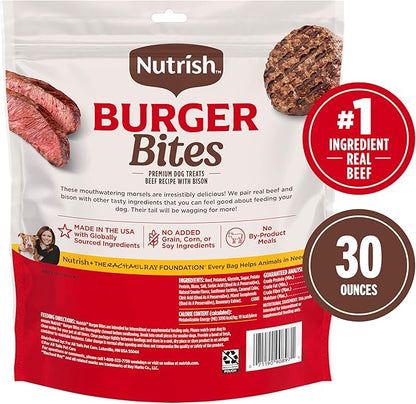 Nutrish Burger Bites Beef Recipe with Bison Premium Dog Treats, 30 oz. Pouch (Rachael Ray)