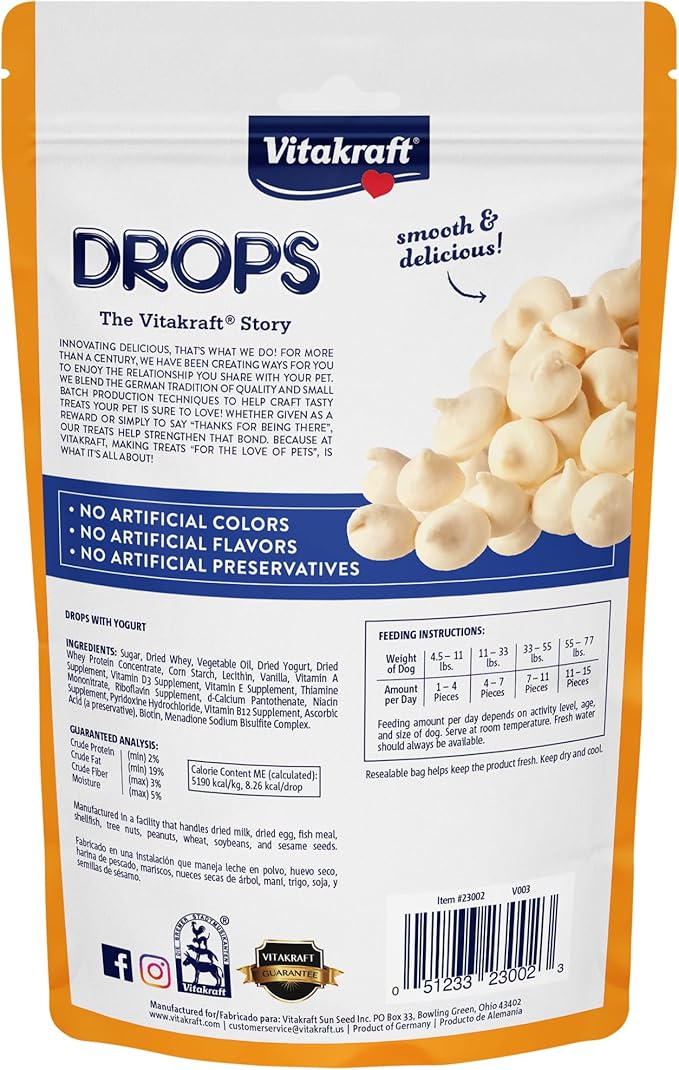 Vitakraft Drops Dog Treats with Yogurt - Bite-Sized Yogurt Training Treats for Dogs - Small Dog Treats
