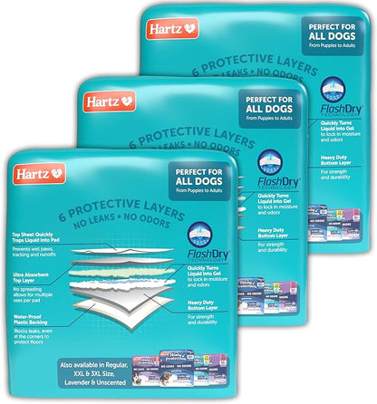 Hartz Home Protection Super Absorbent Odor Eliminating Mountain Fresh Scented No Leaks Dog Pads, XXL 60 Count