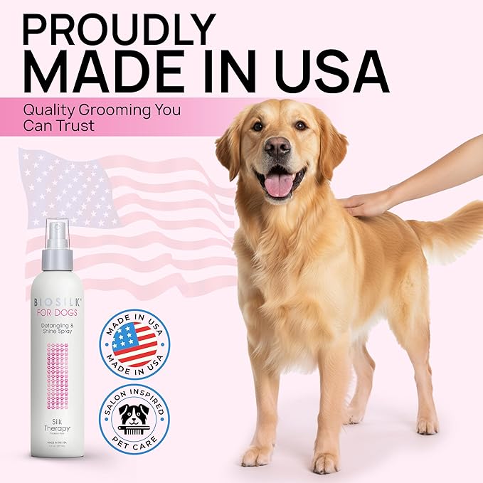 BioSilk for Dogs Detangling Spray with Shine Support, Lightweight Leave in Grooming Mist That Helps Smooth Coats, Detangle, and Add Shine Without Buildup, 8 Fl Oz - 2 Pack