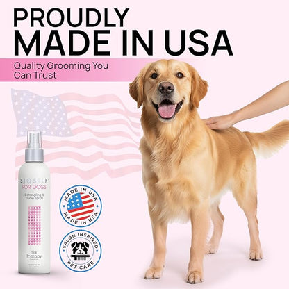 BioSilk for Dogs Detangling Spray with Shine Support, Lightweight Leave in Grooming Mist That Helps Smooth Coats, Detangle, and Add Shine Without Buildup, 8 Fl Oz - 2 Pack