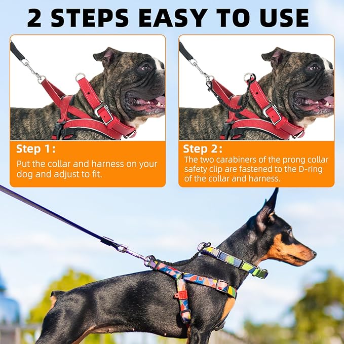 YUEPET 2 Pack Handmade Weaved Dog Collar Safety Clip Heavy Duty Double Ended Backup Safety Straps Dog Harness Connector for Prong Collar, Pinch Collar, Gentle Lead with Carabiner (8.3''，Black)