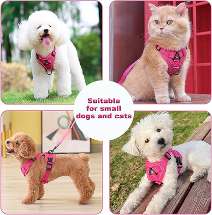 SOLMOONY Small Dog Harness,Soft Mesh Puppy Harness and Leash Set,No Escape Cat Harnesses for Training Walking,Reflective Adjustable Puppy Vest for Small Medium Dogs, Cats (Hot Pink, XL)