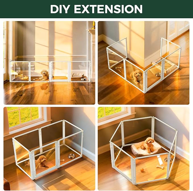 FXW AuraSpace Pro Acrylic Indoor Dog Playpen, Heavy-Duty with Metal Frame, 24" Height 6 Panels for Puppies & Small Dogs, White│Patented