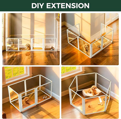 FXW AuraSpace Pro Acrylic Indoor Dog Playpen, Heavy-Duty with Metal Frame, 24" Height 6 Panels for Puppies & Small Dogs, White│Patented