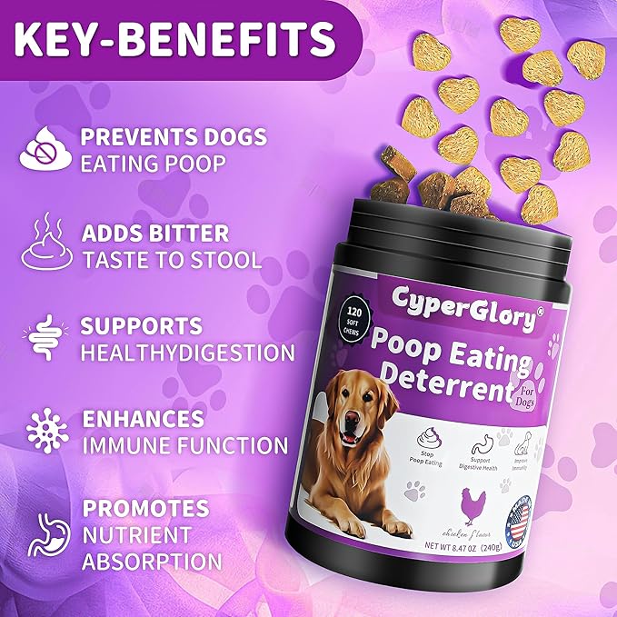 No Poop Chews for Dogs - 120 Chews Stool Eating Deterrent with Probiotics & Digestive Enzymes Supplement - Teeth Health & Immune - No Poop Eating Deterrent for Dogs - Made in USA
