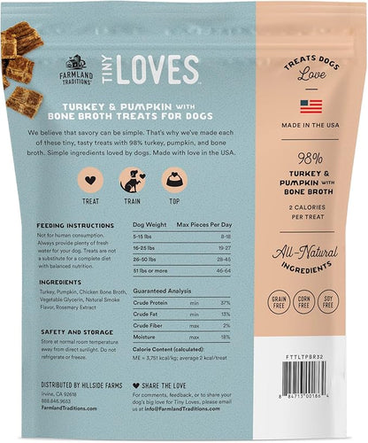 Farmland Traditions Tiny Loves Jerky Topper Trainer Treats for Dogs, Turkey & Pumpkin with Bone Broth, 2 Pound Bag