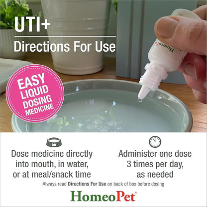 HomeoPet UTI+ Urinary Tract Relief, Safe and Natural Dog and Cat UTI Supplement, 15 Milliliters