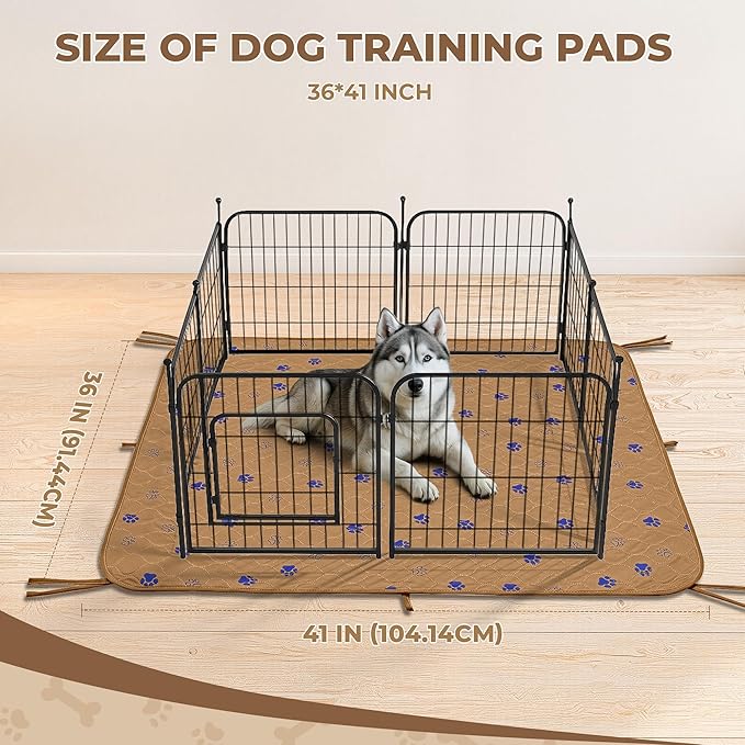 Fostanfly Washable Dog Pee Pads, 2-Pack 36"x41" Large Reusable Potty Training Pads, Ultra-Absorbent, Leak-Proof & Non-Slip, with 8 Lanyards for Playpen, Crates & Furniture, Brown
