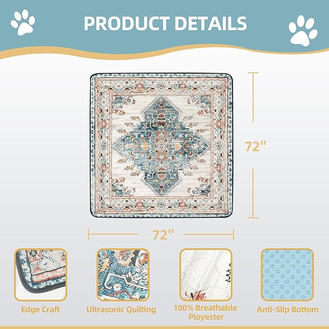 SCLOSE Washable Pee Pad for Dogs Extra Large, 72" x 72" Reusable Puppy Pads Waterproof Dog Rugs, Super Absorbent, Leakproof, Dog Crate Pad, Playpen Mat, Whelping Pads, Blue Medallion