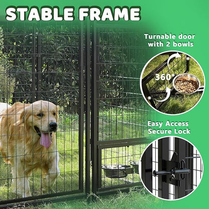 LEMBERI 6x4x6 FT Outdoor Dog Kennel for Large Dogs, Heavy Duty Welded Wire Steel Dog Playpen Fence with Secure Lock, Pet Pen with UV-Resistant Waterproof Roof Cover for Outside