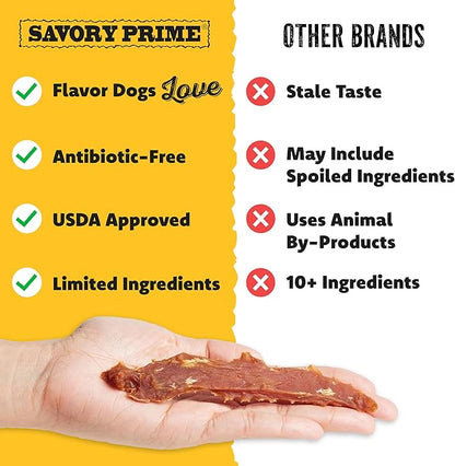 Savory Prime Duck Jerky Dog Treats, Made with 100% Real Duck Breast, Farm Raised, Healthy, Easily Digestible, High Protein, Satisfies Dog's Urge to Chew, 8 Ounce (Pack of 1)