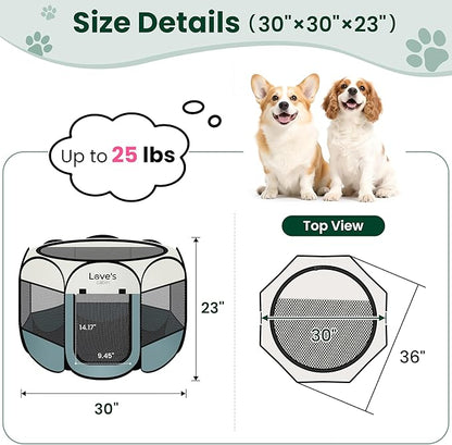 Love's cabin Pet Puppy Dog Playpen, Medium Dog Tent Crates Cage Indoor/Outdoor, Portable Playpen for Cat, Foldable Pop Up Dog Kennel Playpen with Carring Case, Removable Zipper Top, Moss Green