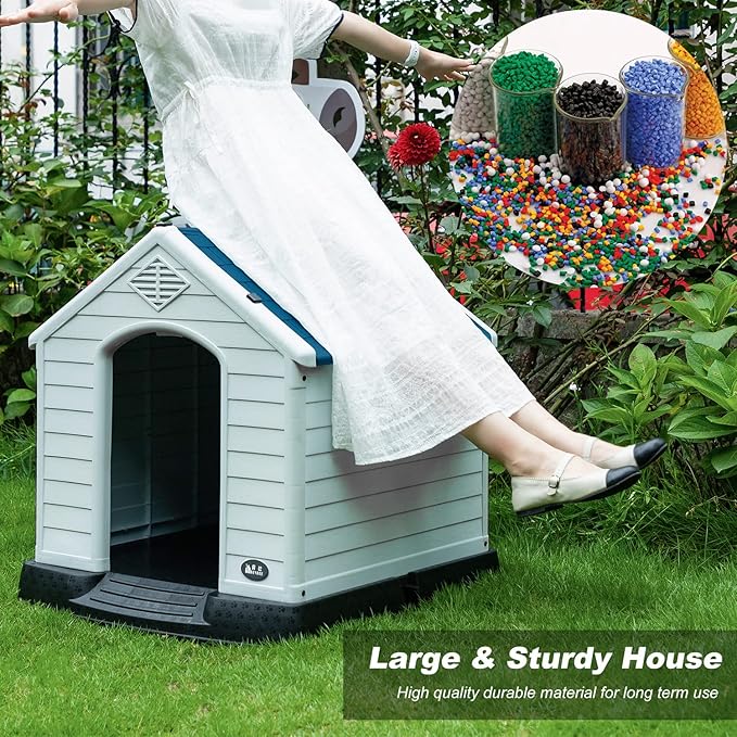 BestPet Dog House Indoor Outdoor Insulated Kennel Durable Plastic Dog House for Small Medium Large Dogs Weather & Water Resistant Pet Crate with Air Vents and Elevated Floor