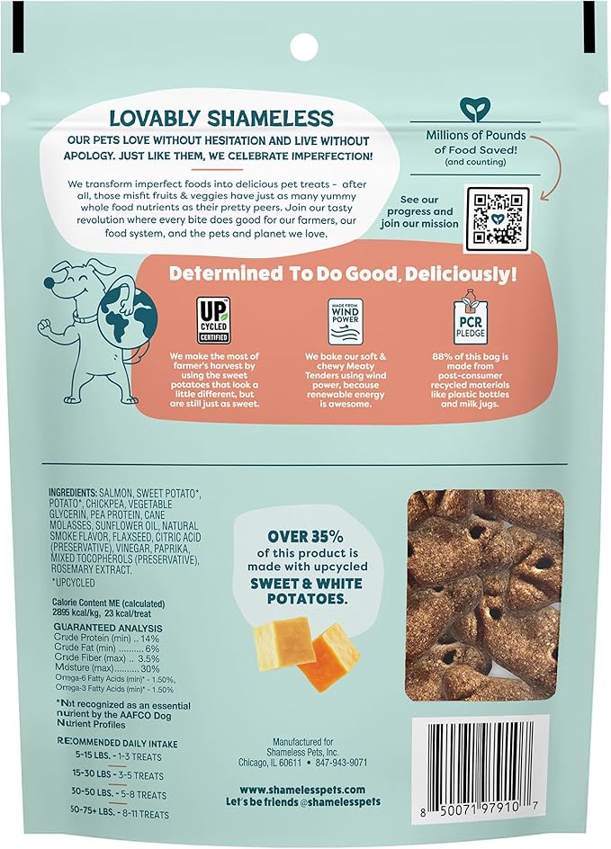 Shameless Pets Soft & Chewy Dog Treats, Reelin' Salmon Meaty Tenders, 8oz – Real Salmon is 1st Ingredient – Grain Free, No Corn or Soy – Digestive Support – for Small, Medium & Large Dogs