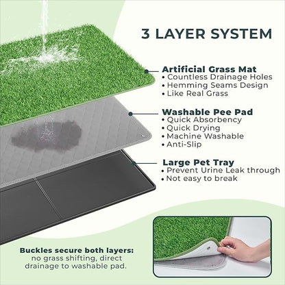 BurgeonNest Dog Grass Pad with Tray 35"x24", Includes Reusable Artificial Turf for Dog Litter Box, Ultra-Absorbent Washable Pee Pad & EVA Material Tray for Balcony, Apartment & Indoor/Outdoor Use