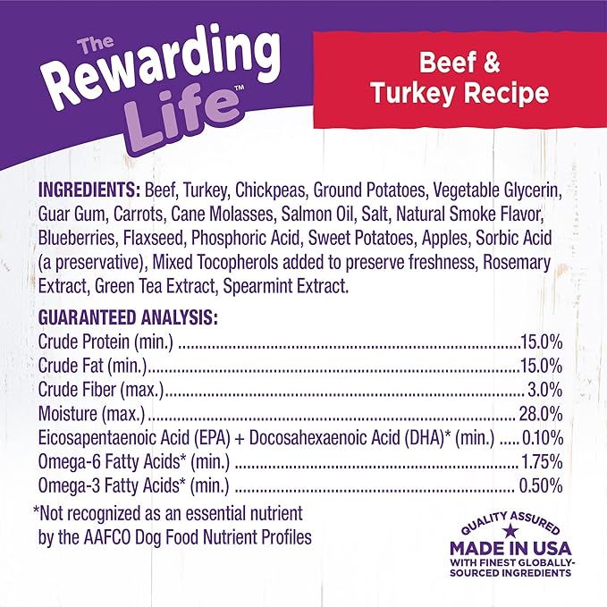 Wellness Rewarding Life Grain-Free Soft Dog Treats, Made in USA with Healthy Ingredients, Ideal for Training (Beef & Turkey Recipe, 6-Ounce Bag) (Pack of 2)