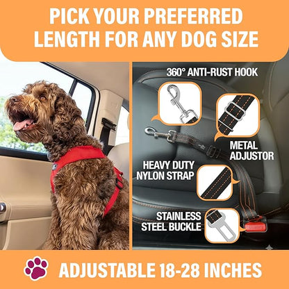Active Pets Orange Car Seat Belt for Dogs, Attaches to Harness & Collar, Adjustable 18" - 24" Travel Restraint System Fits Small - Large Pups for Safety & Comfort, Essential Pet Supplies & Accessories