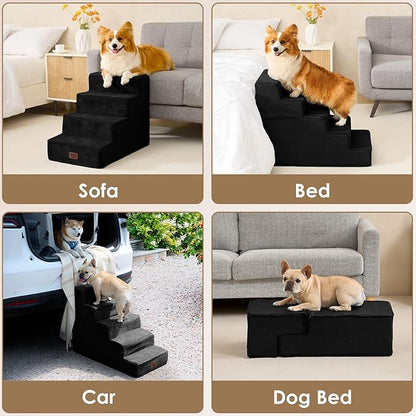 EHEYCIGA Dog Stairs for High Bed 22.5" H, 5-Step Dog Steps for Bed, Pet Steps for Small Dogs and Cats, Non-Slip Balanced Pet Ramp Indoor, Black