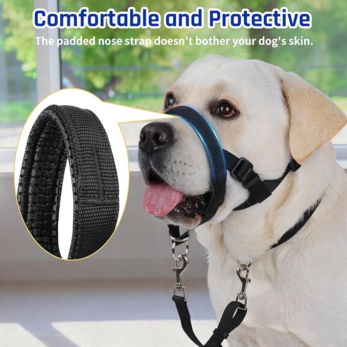 BARKLESS Dog Training Head Collar for Pulling, No Pull Head Halter with Adjustable Safety Strap, Anti-Pull Soft Padded Muzzle Leash for Walking Training Leash Reactive Large Dogs