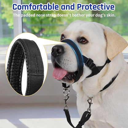 BARKLESS Dog Training Head Collar for Pulling, No Pull Head Halter with Adjustable Safety Strap, Anti-Pull Soft Padded Muzzle Leash for Walking Training Leash Reactive Large Dogs