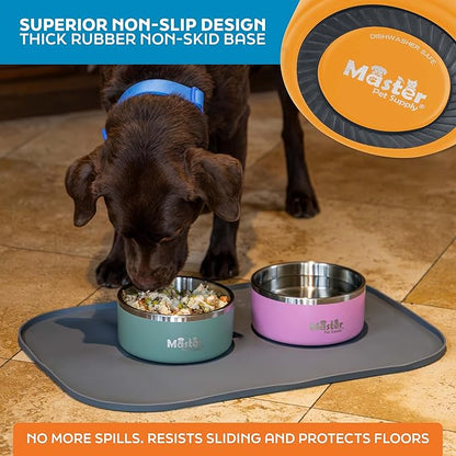 Master Pet Supply Stainless Steel Dog Bowls - 32 oz, Heavy Duty - Mango Tango, Double Wall Extra-Thick Insulated, Non-Slip Pet Water Bowl for Dogs, Cats & Pets, Anti Rust Metal, Dish Washer Safe