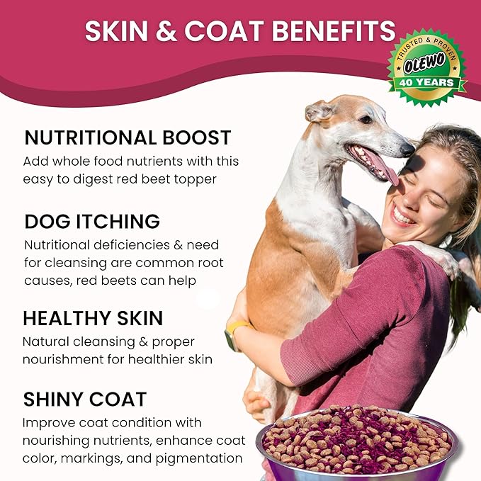 Olewo Original Red Beets for Dogs – Internal Support Dog Food Topper for Skin Sensitivity and Overall Balance, Prebiotic Fiber and Whole Food Nutrients, 2.2 lbs