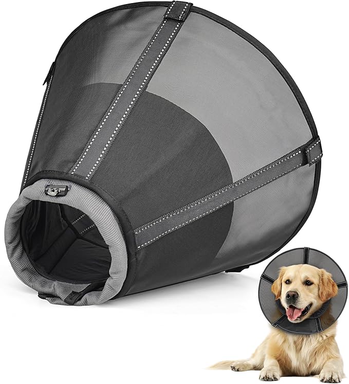 Dog Cone Collar to Stop Licking: Soft Mesh Recovery Collar After Surgery with Detachable Pad, Elizabeth Cone Alternative for Large Medium, Small Dogs, Normal Eating and Drinking (S)