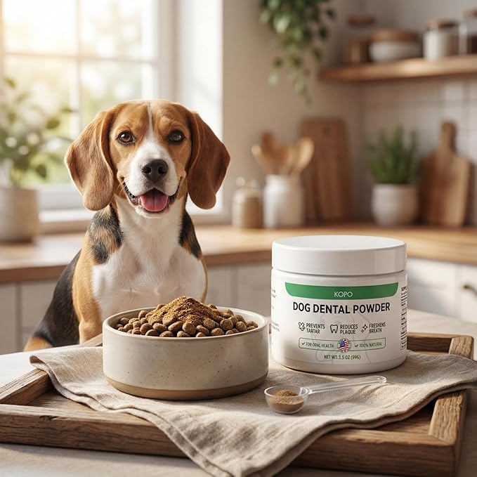 KOPO Dog Dental Powder | Dog Oral Care Supplement | Supports Fresh Breath & Gum Health | Helps Reduce Plaque & Tartar Buildup | Beef Liver Flavor | All Breeds & Sizes | 99 Scoops