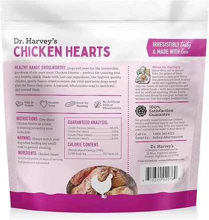Dr. Harvey's Freeze-Dried Chicken Hearts - Training Dog Treats, Single Ingredient, All-Natural USA Sourced Protein, Allergen-Free - 7 Ounces (Pack of 3)