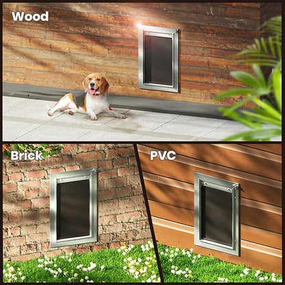 Dog Door for Wall, Medium Doggy Door, Heavy Duty Cat Pet Door, All Aluminum Frame, 2 Magnetic Flaps, Energy Efficient, Sliding Lock Panel, Easy to Install (Pets Up to 45 LB)
