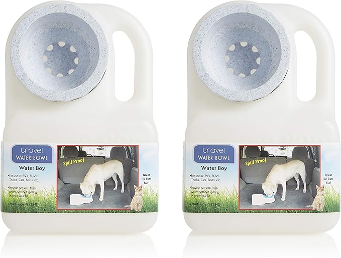 Lixit® Water Boy Portable Travel Dog Bowl - 3 Quart Spill Free Self Filling Pet Water Bowl - Made in USA (White, 2 Pack)