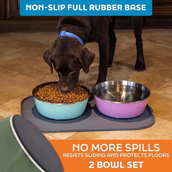 Master Pet Supply Stainless Steel Dog Bowls Set of 2 (128 Oz Each) with Non-Slip Rubber Base - Camo Patrol - Basic Dog Food Bowl Water & Food Bowls for Small Medium Large Dogs & Cats, Metal Dish