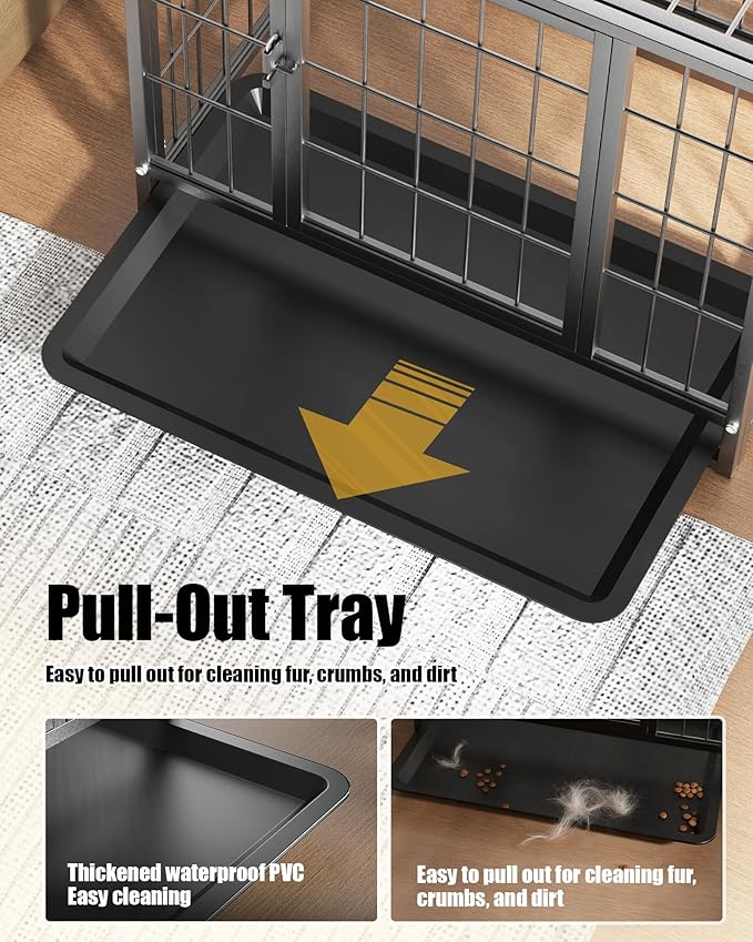 HIWOKK 27 Inch Dog Crate, Escape Proof Dog Cage with Dual Door Lock, Removable Tray for Easy Cleaning, Dog Kennel Indoor Outdoor Use