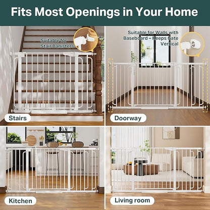 Cumbor Extra Wide Baby & Pet Gate Set, 29.7-48" & 36.6-64" Gates with Dual-Lock, Auto-Close, One-Hand Operation for Stairs, Hallways & Doorways