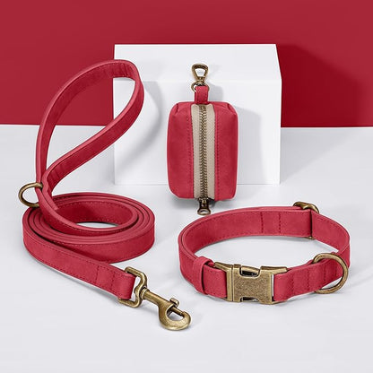 Didog Soft PU Leather Dog Collar, Stylish Quick Released Dog Collars for Small Dogs, Easy Clean Adjustable Pet Collar for Daily Walking, Red, S Fit 10-15" Neck
